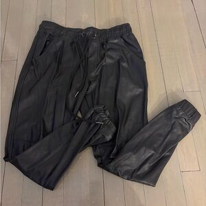 Women’s Black Leather Jogger Pants